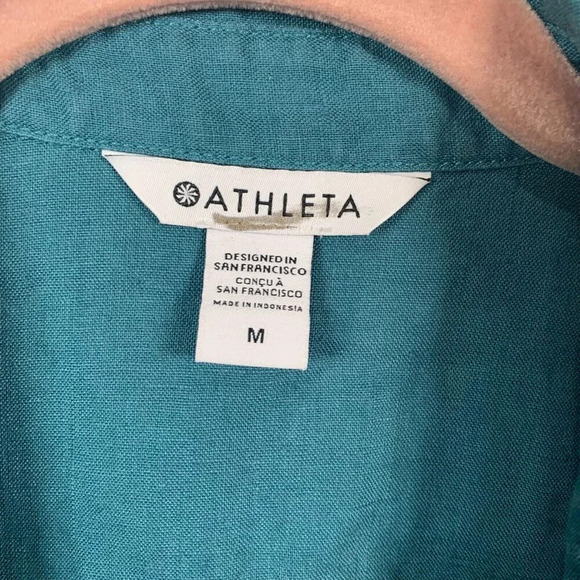 Athleta Playa 100% Linen Tie Wrap Top Borealis Green Size Medium Tie Top - Picture 5 of 7